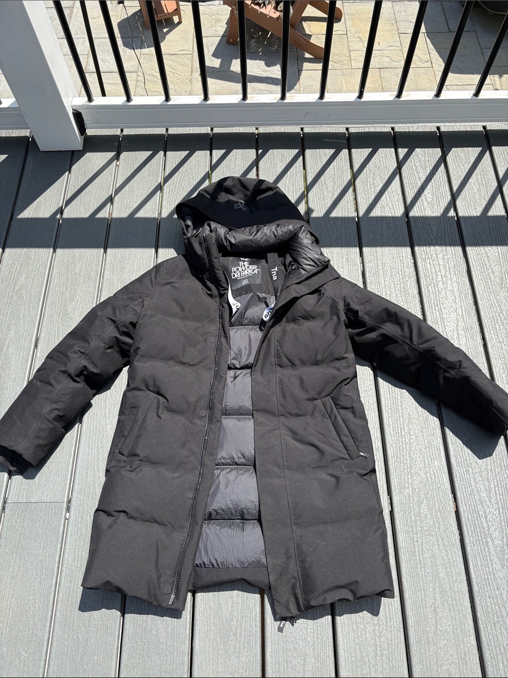 Aritzia Black Hooded Long Puffer Coat